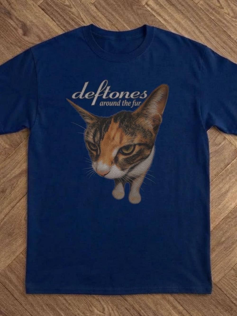 Gildan Navy Deftones 'Around the Fur' Cat Graphic Tee